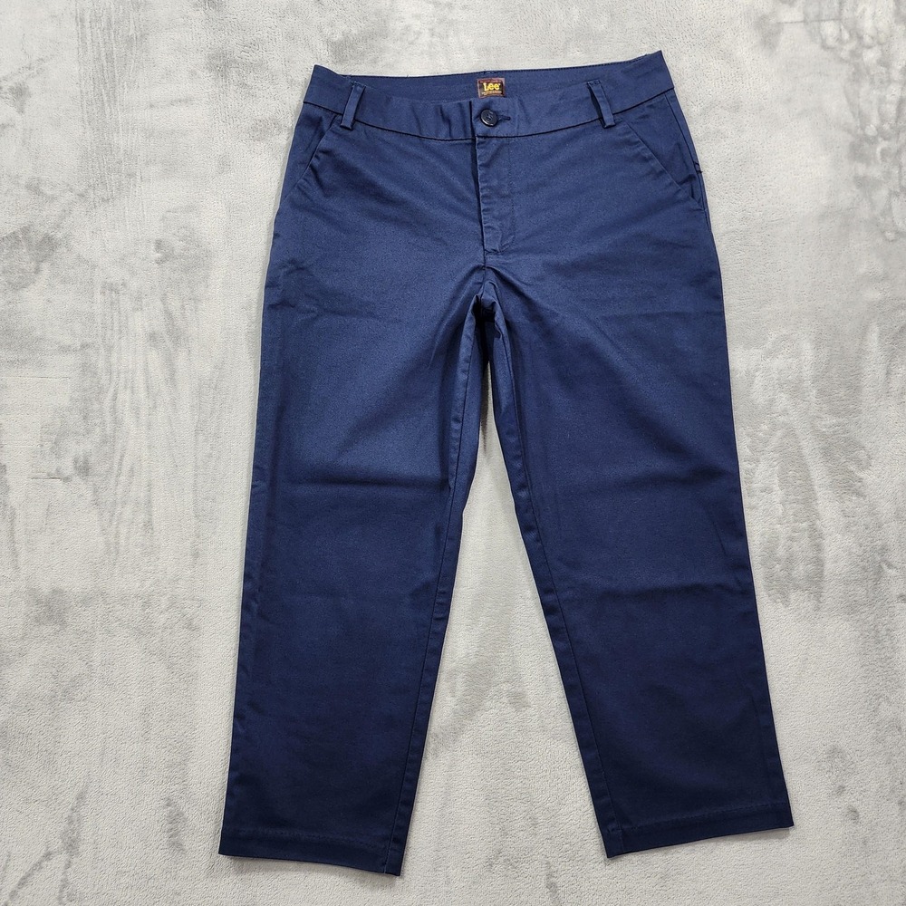 Lee Pants Womens 8 Medium Blue Capri Twill Wrinkle Free Chino Stretch Office